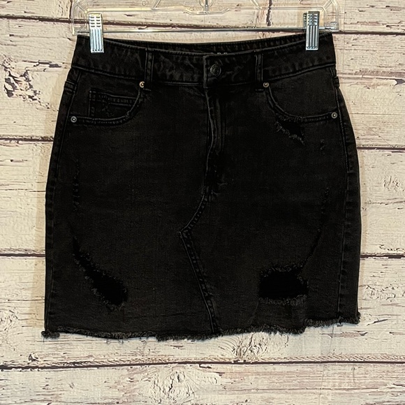 wild fable Dresses & Skirts - WILD FABLE Jean Mini Skirt Stretchy Distressed Black-4